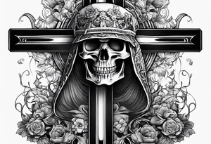 skeleton walking with a cross tattoo idea