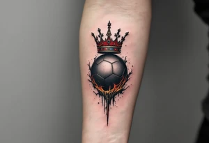 A black ball with a Slavia-red crown hovering above it like a king of the pitch. tattoo idea