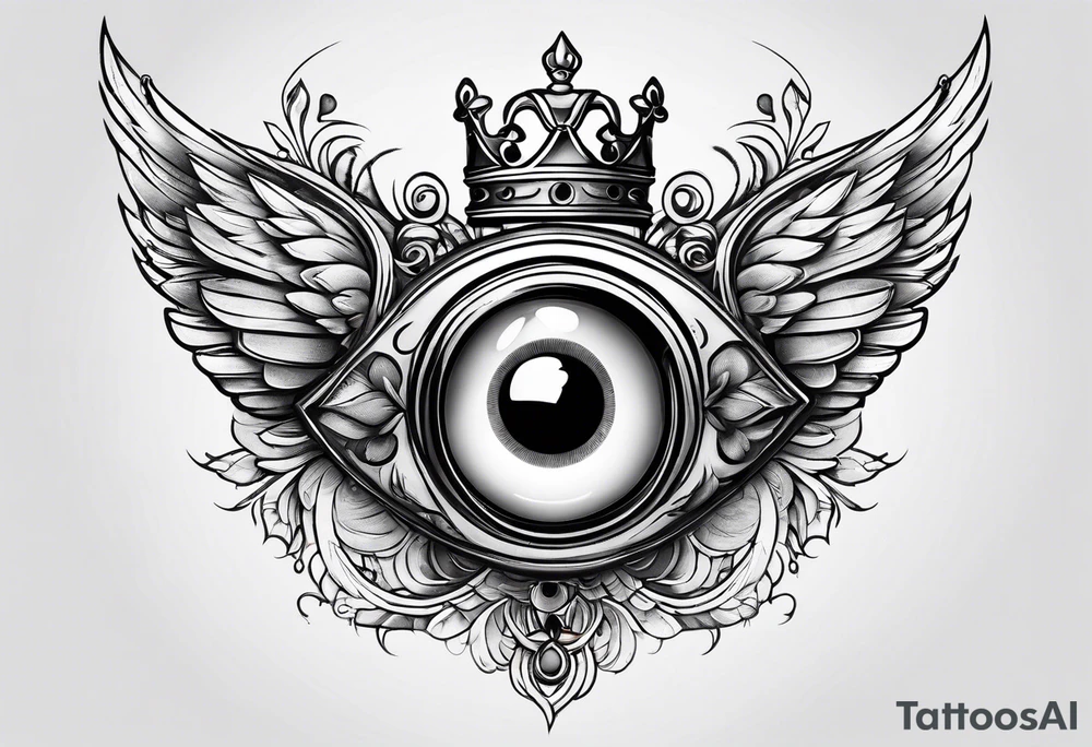 big eye with wings and crown tattoo idea
