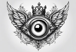 big eye with wings and crown tattoo idea