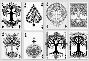 White Tree of Gondor, Geometric symbols, Viking cross, playing cards, flowers tattoo idea