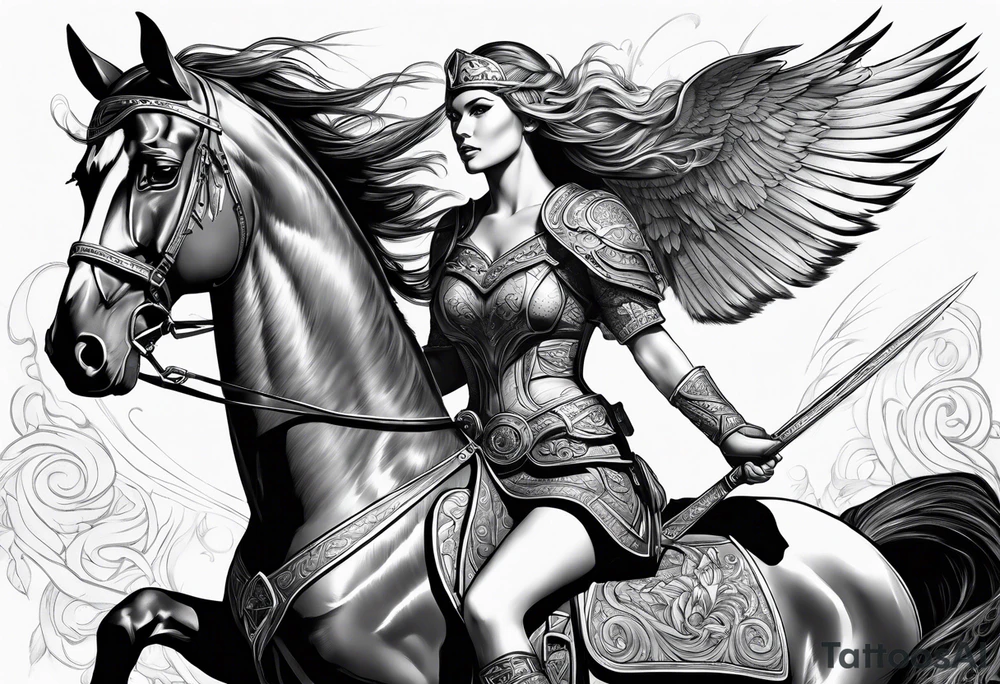 Valkyrie lady on hourse tattoo idea