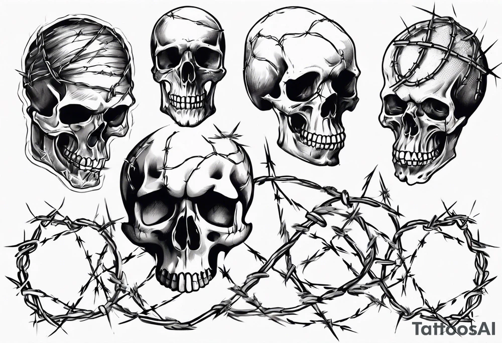 Skulls, barbed wire, sleeve tattoo idea