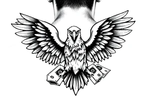 powerful eagle spreading wings and US dollar bills around for neck tattoo tattoo idea