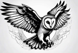 barn owl descending on prey tattoo idea