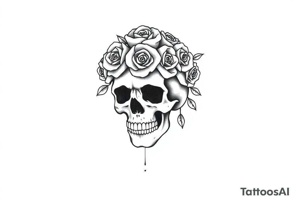 skull with crown of roses tattoo idea