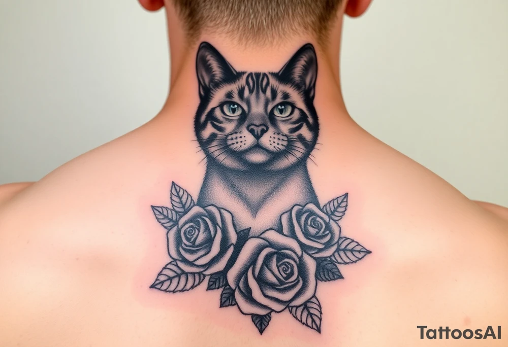 Burmese cat with roses tattoo idea