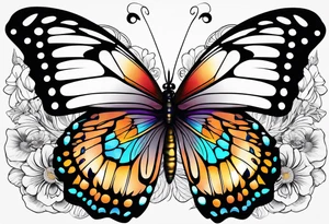 A vibrant butterfly with colorful wings, resting on a flower, showcasing transformation and beauty.” tattoo idea