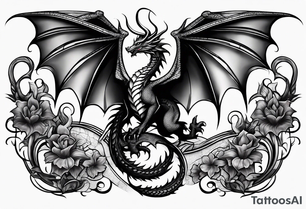 Small dragon on column tattoo idea