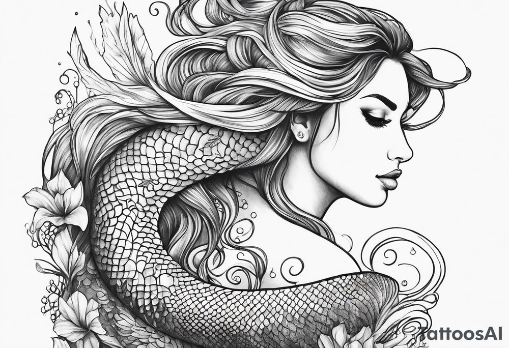 flowing serpent tail mermaid tattoo idea