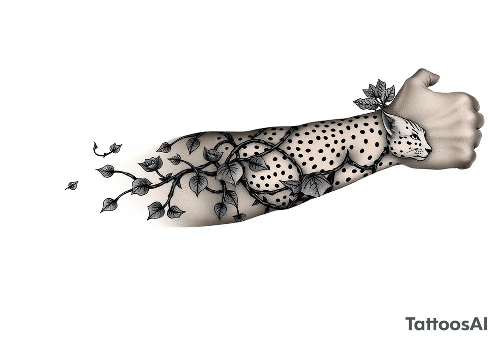 devils ivy vine throughout the whole arm with big cats tattoo idea