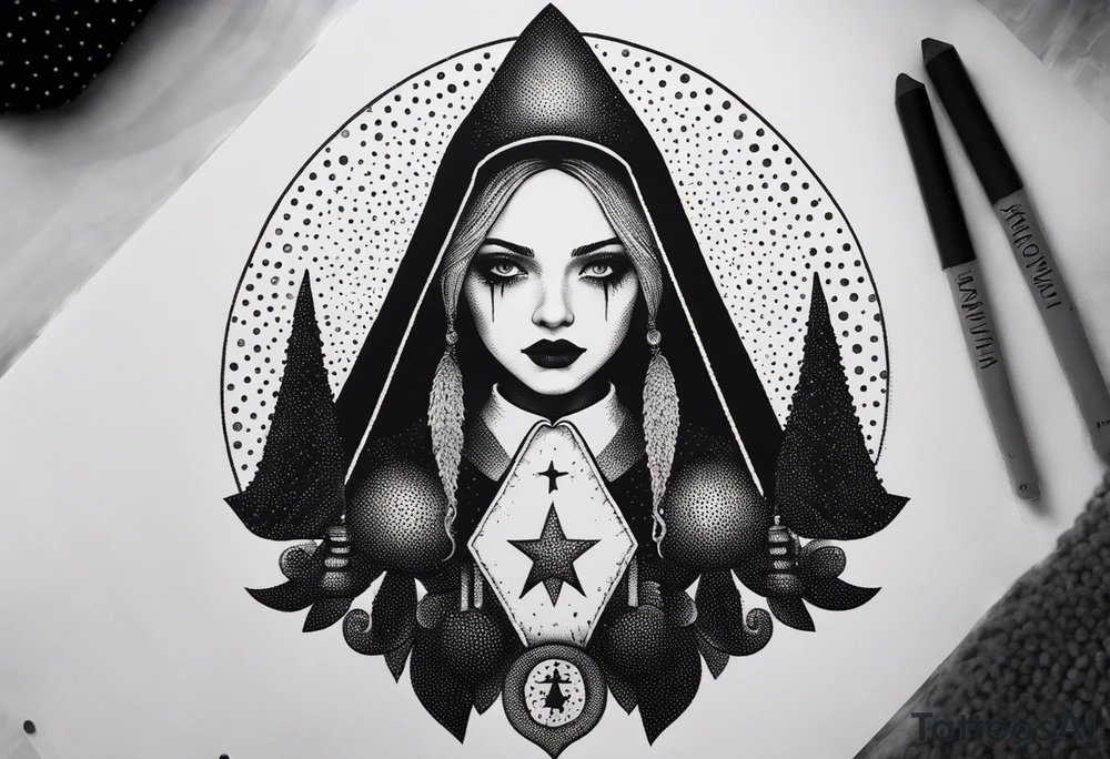 wednesday adams witch church element tattoo idea