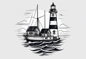 maritime lighthouse in a front view sailboat serving as a mast for a sail. tattoo idea