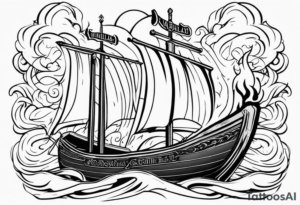 valhalla sword  funeral boat on fire tattoo idea