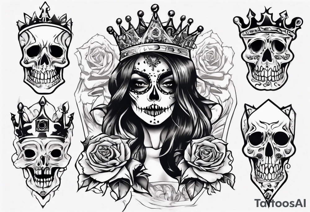 santa la muerta with money and crown
on the card tattoo idea