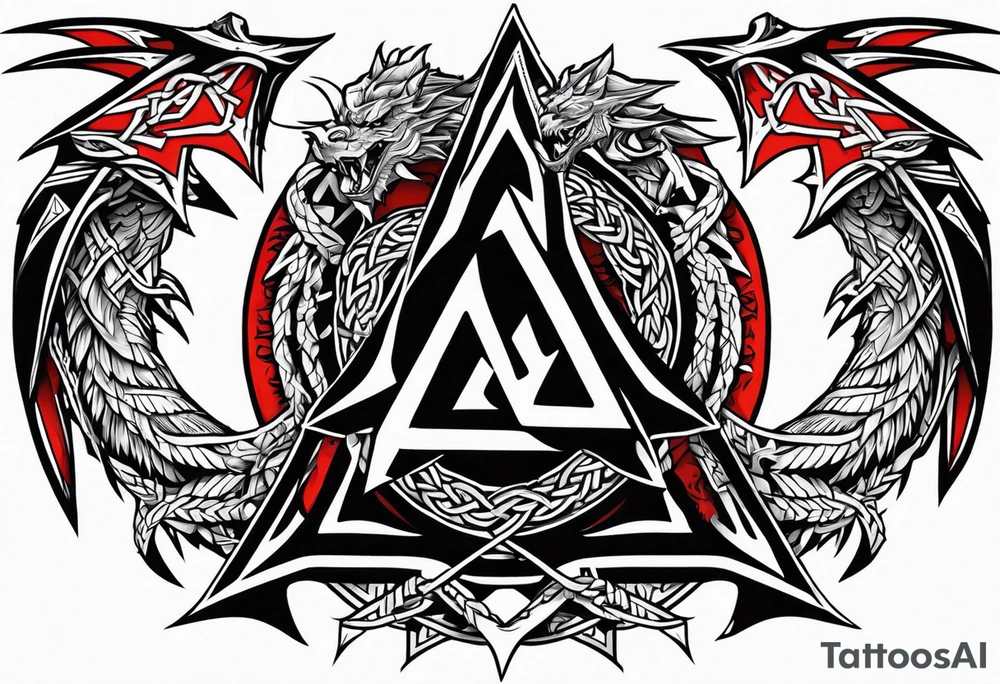 Valhalla sword shield axe barbed wire chains valknut fire dragon tattoo idea Valhalla sword shield axe barbed wire chains valknut fire dragon tattoo idea