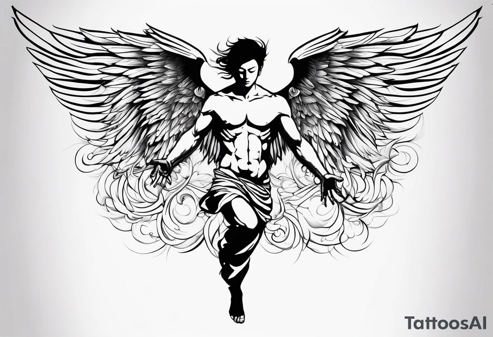 I like tattoos of the falling angel, moreover tattoos related to asiatic culture and Greek mixology.  The tattoo is for a men tattoo idea