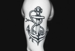 weathered anchor wrapped in nautical rope with sea waves tattoo idea