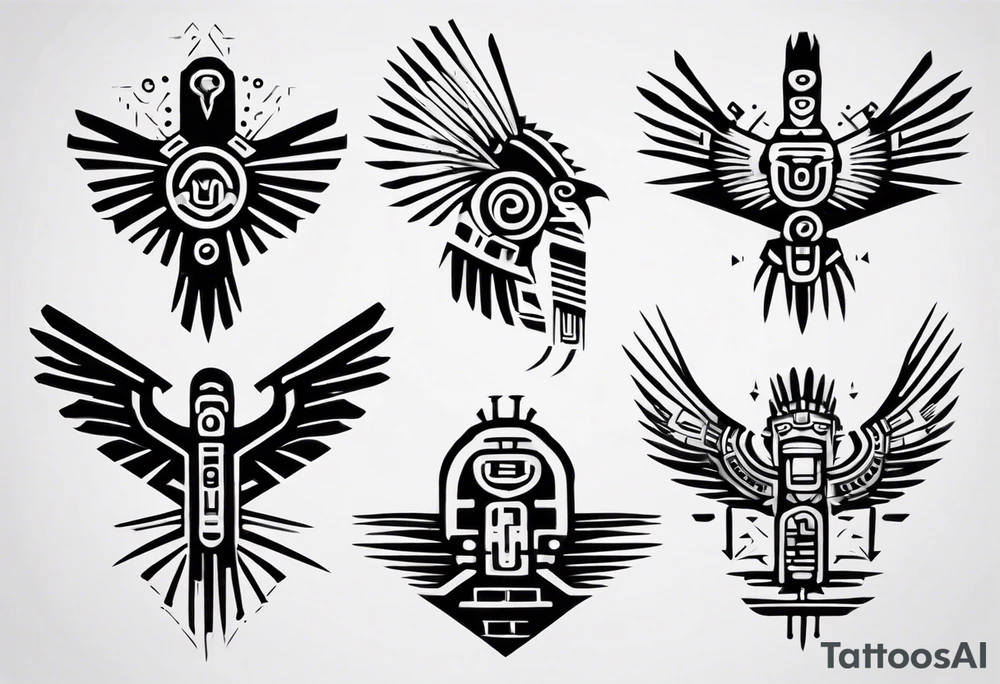 minimalist cyberpunk Mayan inspired Quetzal tattoo idea