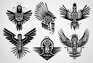 minimalist cyberpunk Mayan inspired Quetzal tattoo idea