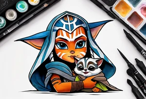 Star wars ahsoka teaching baby grogu tattoo idea