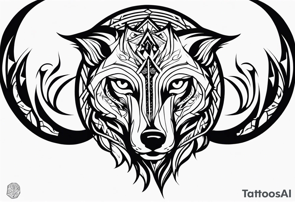 a wolf revealing its skull inspired by elden ring in neo tribal and sigil style tattoo idea