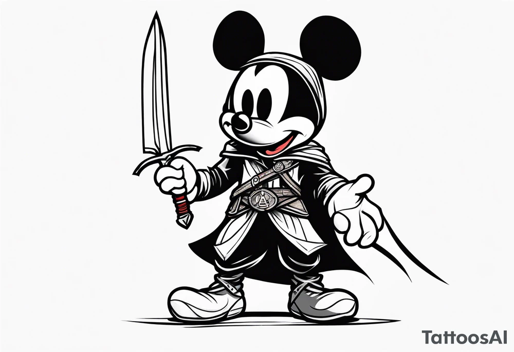 mickey mouse as assassins creed with blade tattoo idea