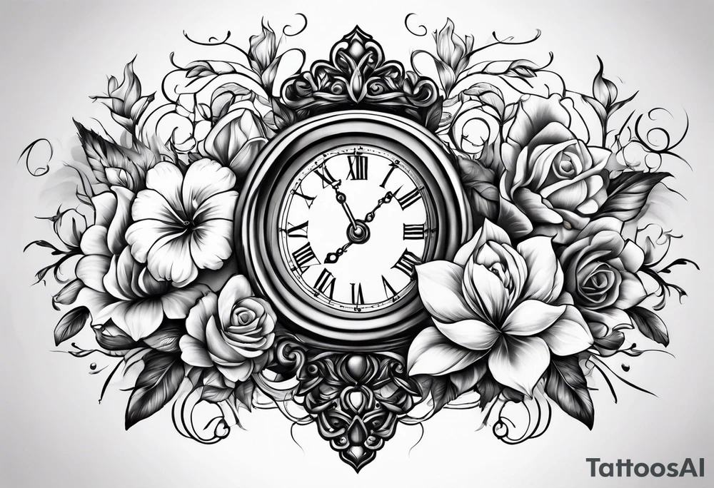 Flowers around hourglass tattoo idea