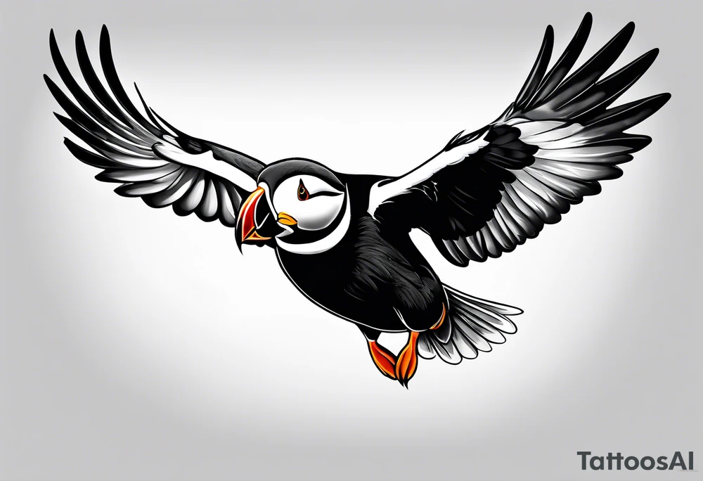 a flying puffin without background - masculine art style tattoo idea