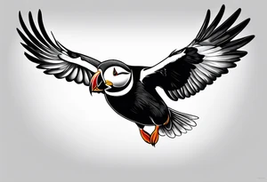 a flying puffin without background - masculine art style tattoo idea