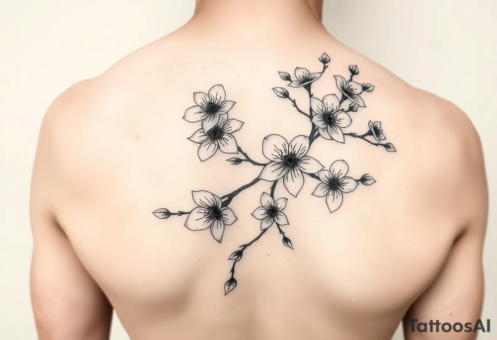 Feminine cherry blossoms thigh tattoo idea
