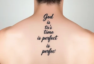 Backbone tatto for men write in a vertical way “God’s time is perfect”

Improve writing ina vertical way tattoo idea