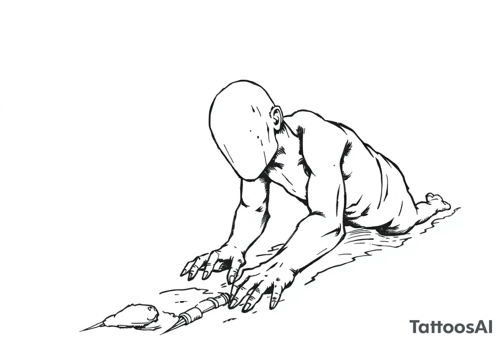 Confusion and pressure in thin lines solo traveler with no face with his body parts left on the path behind him he’s crawling tattoo idea