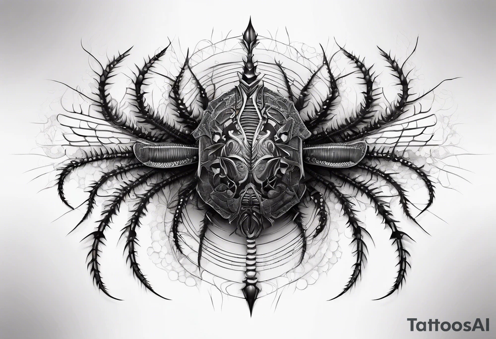 dark style  straight centipede with long legs tattoo idea