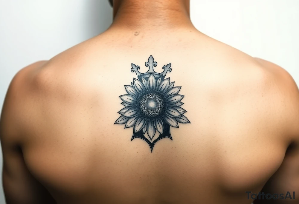 Capital Letter g lettering with a crown and sunflower tattoo idea