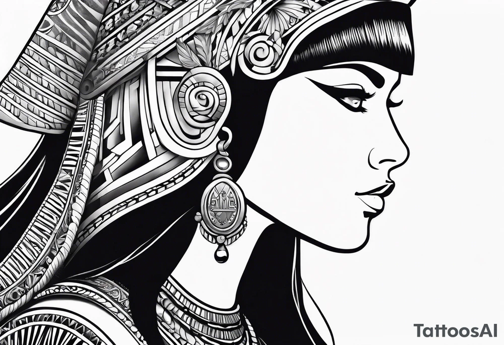 Side profile of cleopatra
 and cat tattoo idea