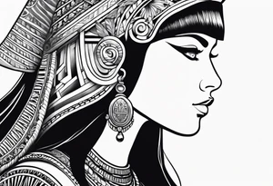 Side profile of cleopatra
 and cat tattoo idea