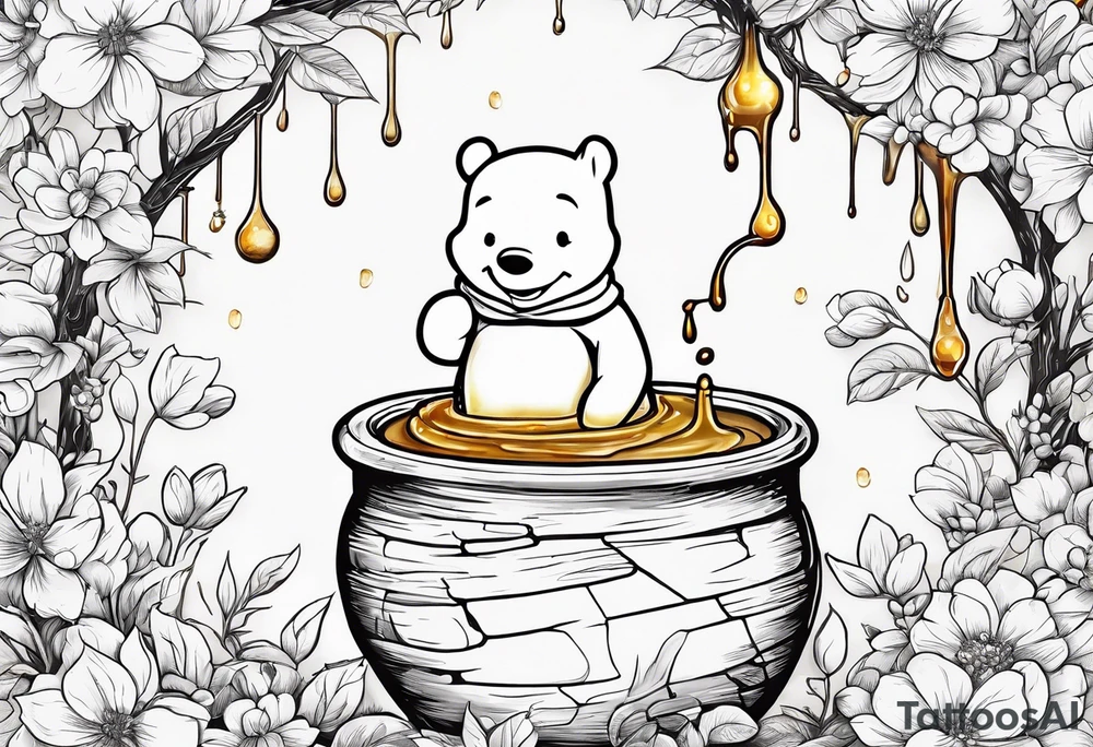Winnie the Pooh pot of honey with drips of honey spilling over tattoo idea
