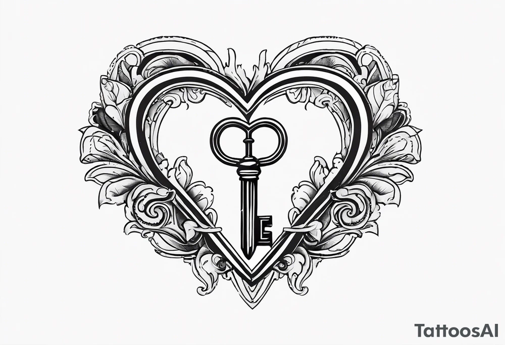 heart shaped antique key with the two teeth being the alphabetical letter RA tattoo idea