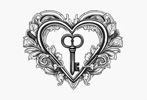 heart shaped antique key with the two teeth being the alphabetical letter RA tattoo idea