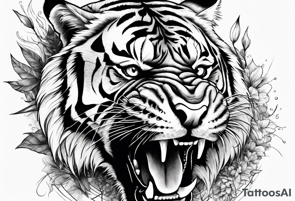 Fierce tiger roaring tattoo idea