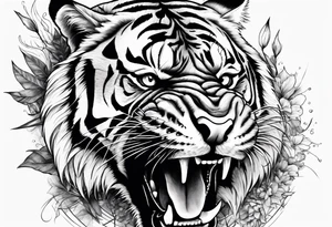 Fierce tiger roaring tattoo idea