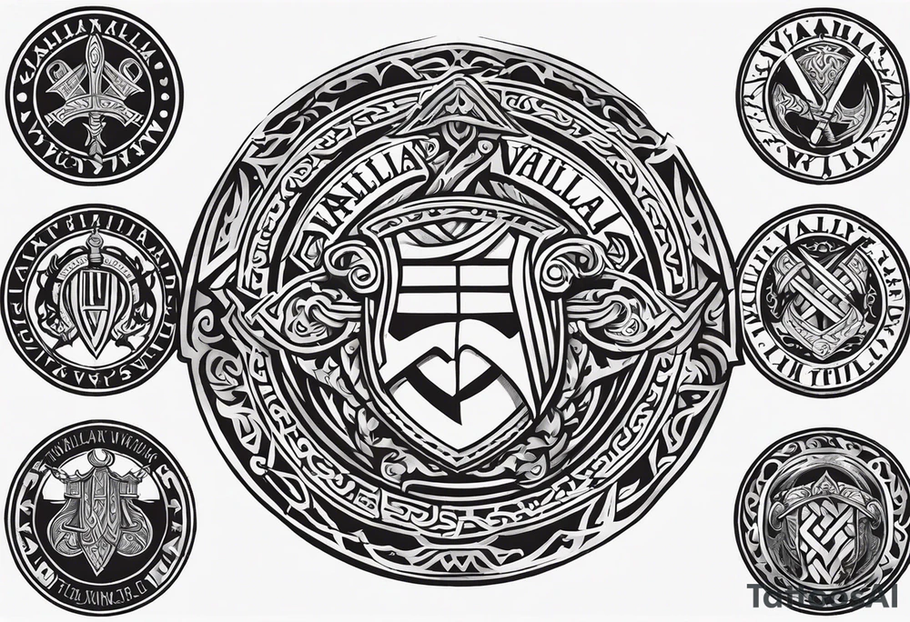 Valhalla viking gods shield hatchet sword tattoo idea