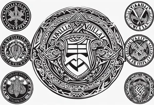 Valhalla viking gods shield hatchet sword tattoo idea