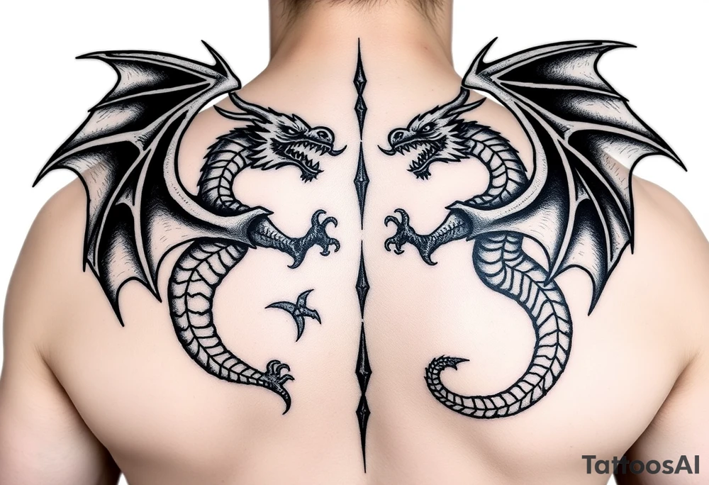 2 dragons symbolizing inner conflict tattoo idea