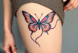 ethereal butterfly with flowing silk ribbons in moonlight tattoo idea