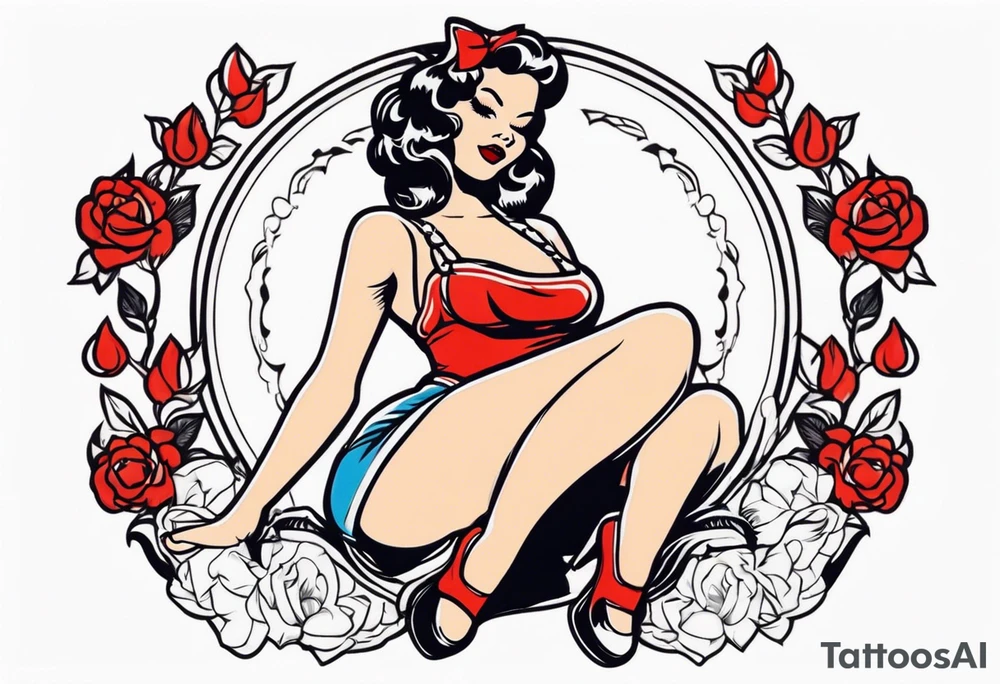 American Traditional pinup girl sitting tattoo idea