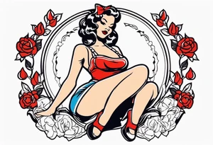 American Traditional pinup girl sitting tattoo idea