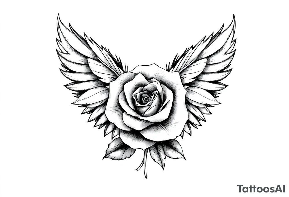TWO FEATHERS TOGETHER WITH A ROSE tattoo idea