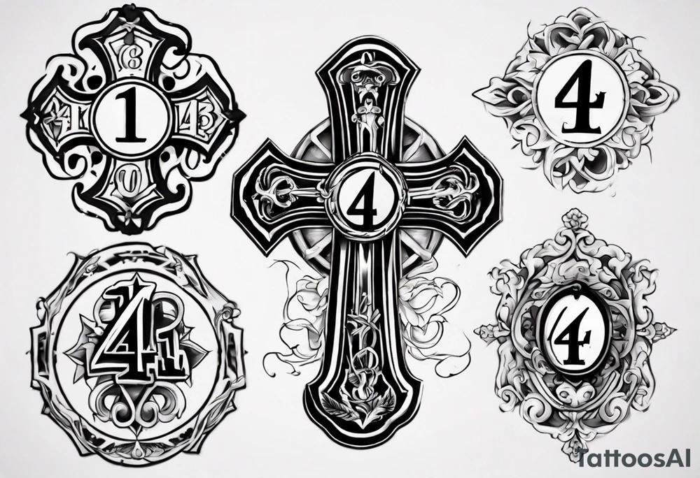 Cross with the number 4 tattoo idea